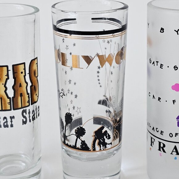 4 Shot Glasses 4" Tall - Texas, Hollywood, San Francisco, Puerto Vallarta Mexico - Picture 3 of 6